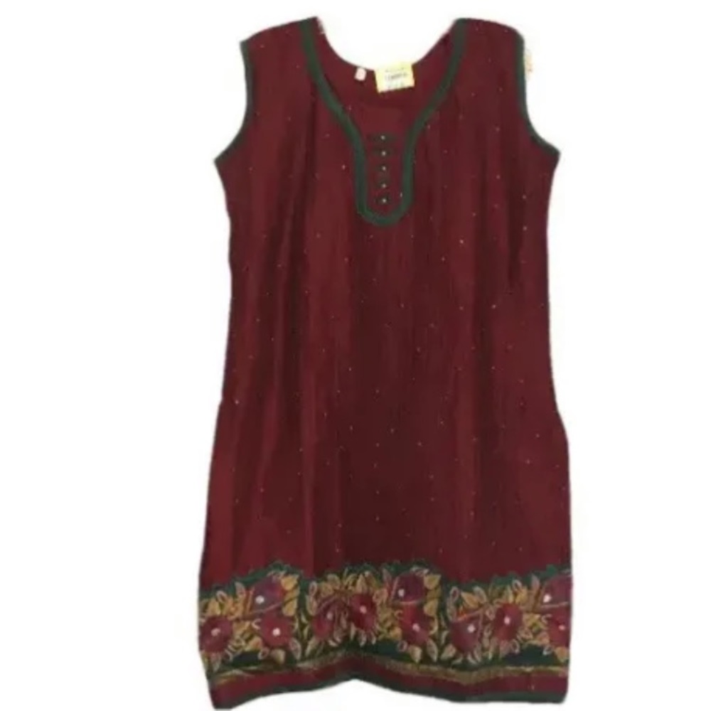 NWT National Handloom Corporation salwar burgundy embroidered suit, size 40